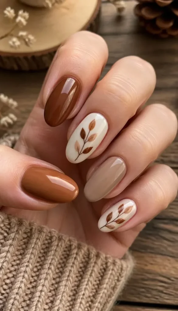 A variety of beautiful fall theme nails featuring autumn colors and designs.
