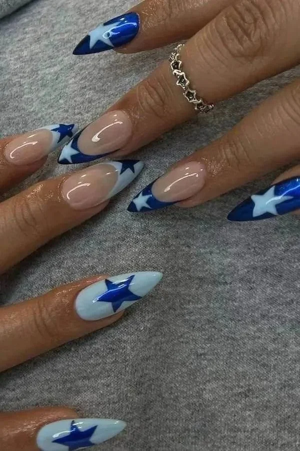 Colorful summer blue nails designs for vacation-ready looks
