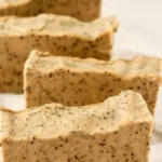 Homemade cold process coffee soap featuring natural ingredients.