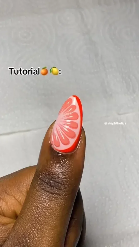 Citrus Vibe French Tip Nails with vibrant fruit designs in gel polish