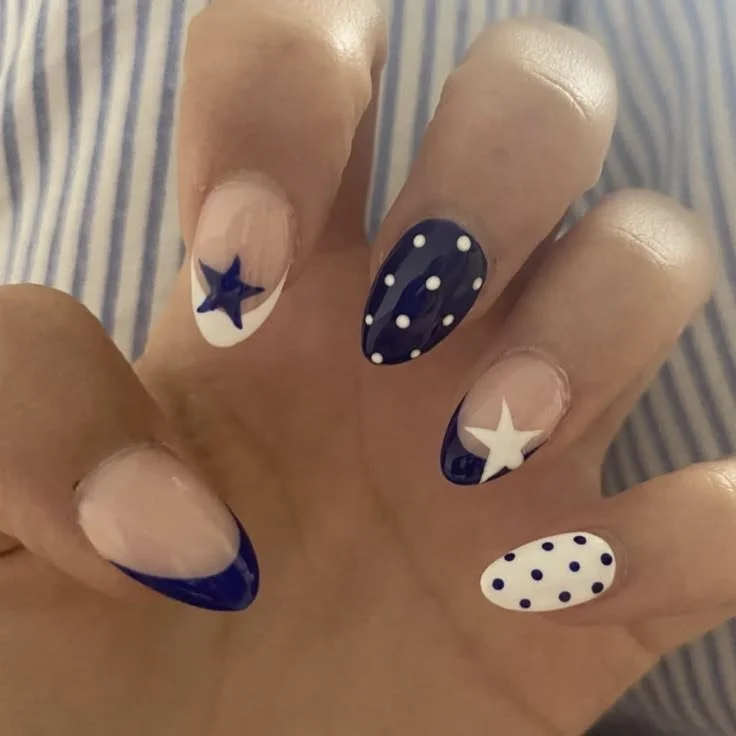 Trendy unisex nails available on Depop showcasing diverse designs and colors.