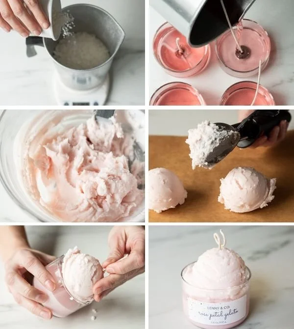 Colorful DIY ice cream candles made from wax in various flavors