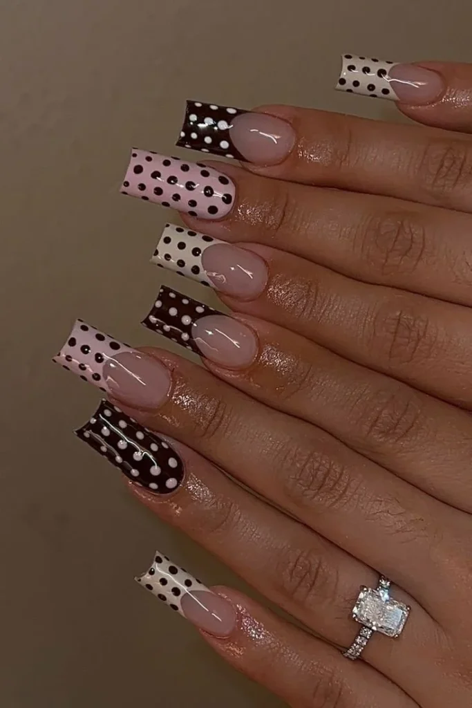 Colorful DIY polka dot nail designs featuring various cute nail art ideas.