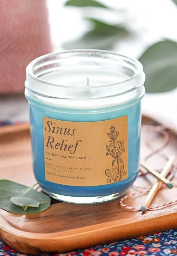 Homemade sinus relief candle with eucalyptus for better breathing