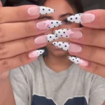 Collection of dope nail designs featuring simple styles, dip powder in pink and black, and cute almond french tips.
