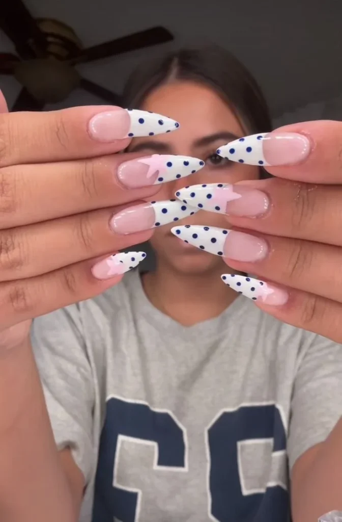 Collection of dope nail designs featuring simple styles, dip powder in pink and black, and cute almond french tips.