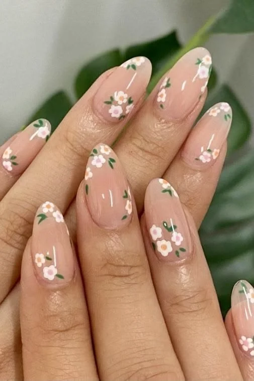 Easy nail art with floral water decals for spring and summer designs