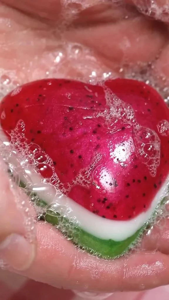 Homemade watermelon soap crafted from a simple and easy recipe