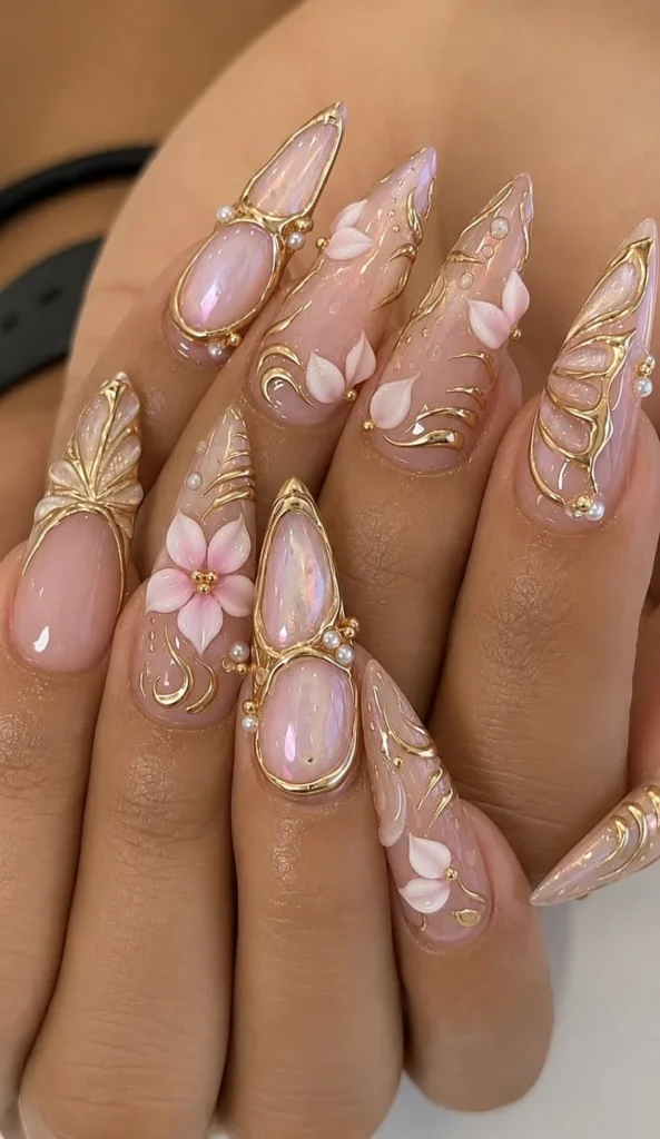 Elegant pink gold manicures showcasing luxury nail designs and inspiration.