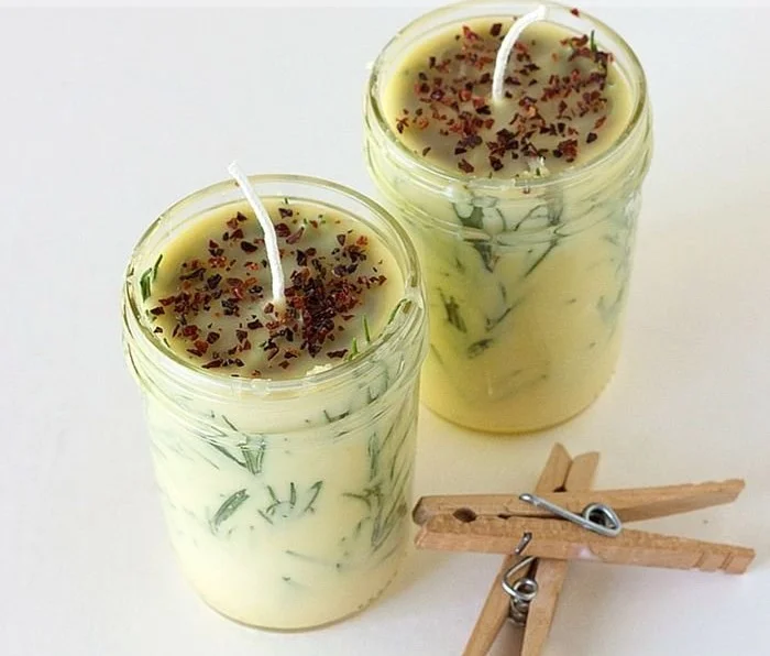 Evergreen Pressed Rosemary Candles Handmade Herbal Candles