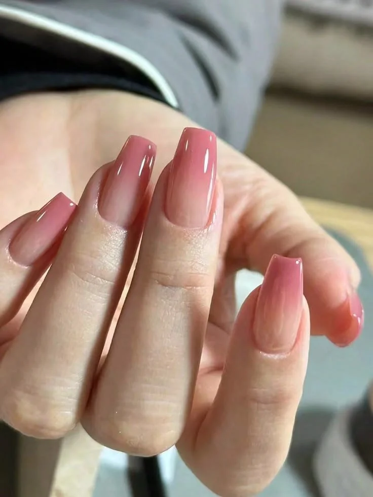 Ombre ballerina nails from a 24-piece soft gel press-on nail kit.