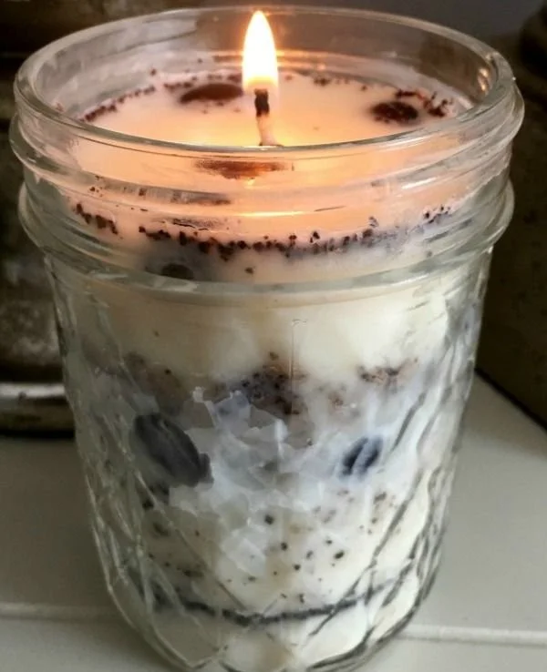 Homemade coffee bean soy candle tutorial for beginners with scented candle supplies