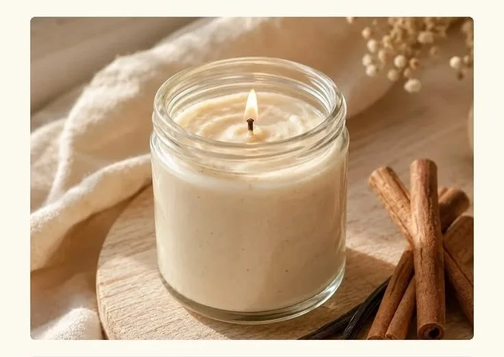 Cinnamon and vanilla body butter candle crafted at home