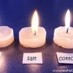 Homemade DIY candle wicks made from cotton string in three different styles.