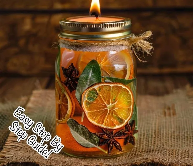 DIY summer scented mason jar candle with bright colors and natural scents.