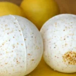 Lemon Vanilla bath bomb fizzy recipe for beginners with ingredients and instructions.