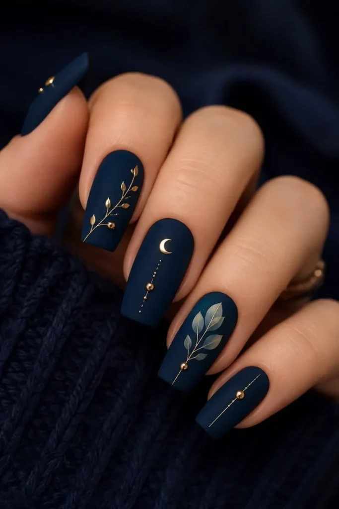 Midnight navy nail art design ideas for DIY beginners