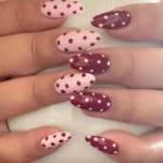 Pink and burgundy polka dot nails for cute nail art inspiration