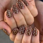 Reusable brown polka dot press on nails for stylish autumn looks