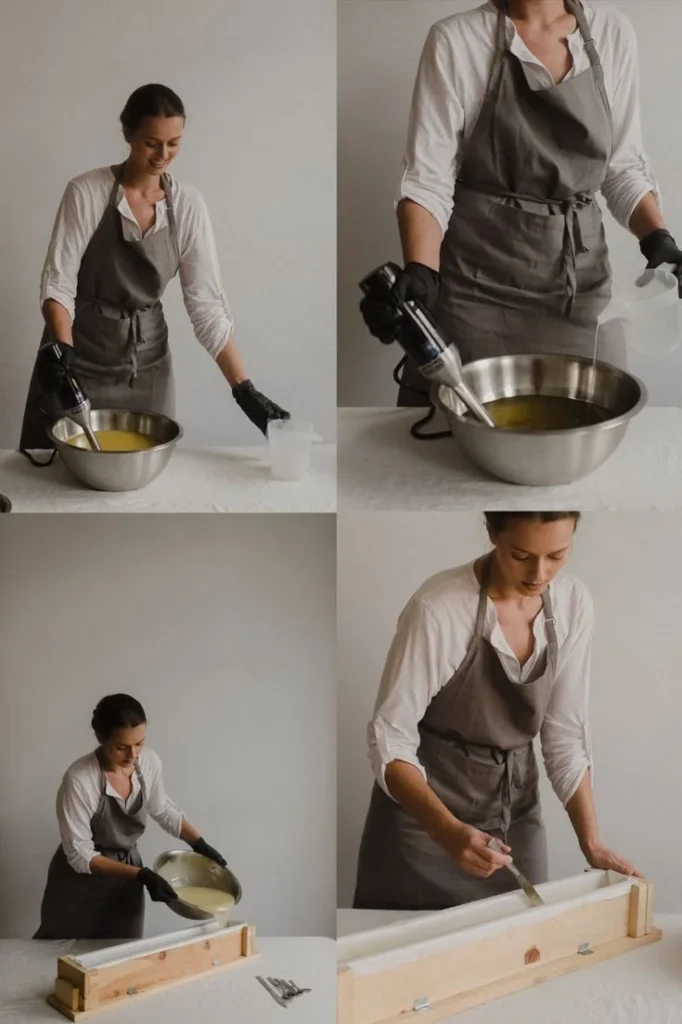 Busy mom making soap at home with safe and easy techniques