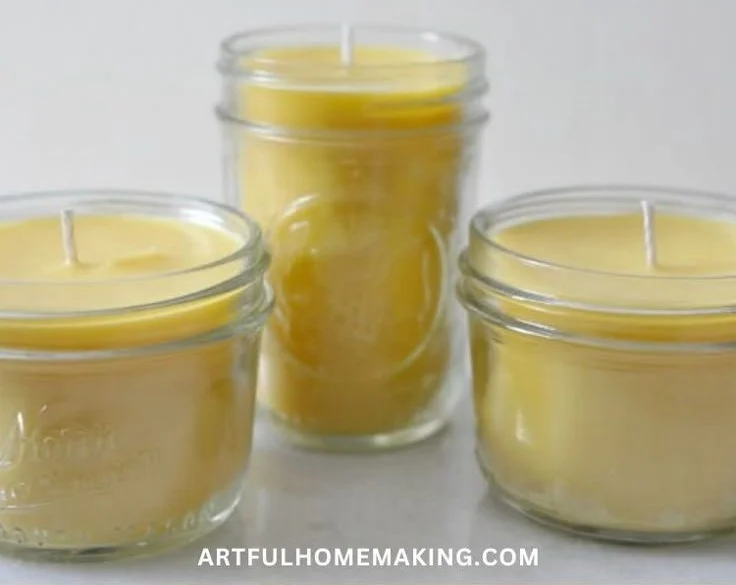 DIY beeswax candles being made by a busy mom at home