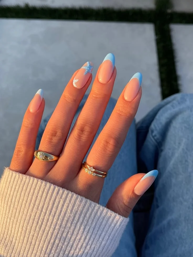 Easy sea-inspired nail art featuring starfish designs for beginners
