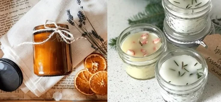 Beautifully crafted homemade candles in various colors and shapes