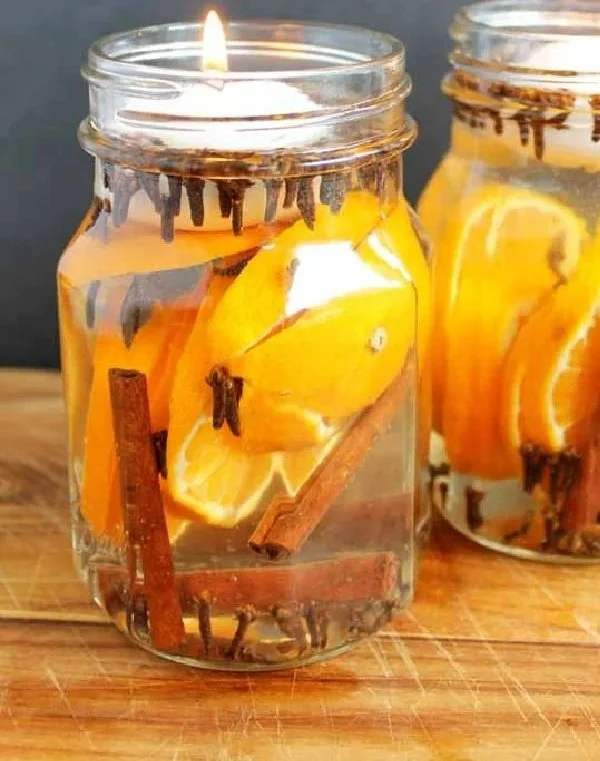 Homemade scented candles in fall scents, perfect for the autumn season.