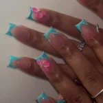Turquoise French acrylic nails - custom made and handcrafted press-on nails.