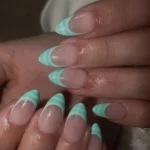 Chic turquoise almond nails for a mom-friendly manicure inspiration.