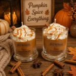 Caramel pumpkin latte candle creating a warm ambiance for family evenings