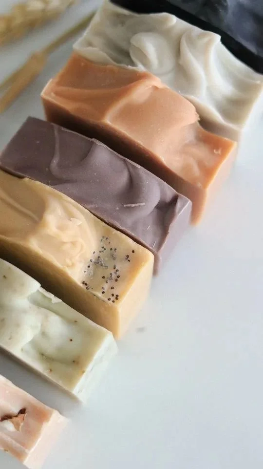 Homemade autumn soap with warm fall colors and natural ingredients.