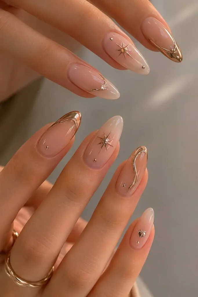 Neutral chrome nails showcasing a subtle shine for beginners