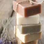Homemade soap bars made from all-natural ingredients showcased on a wooden table