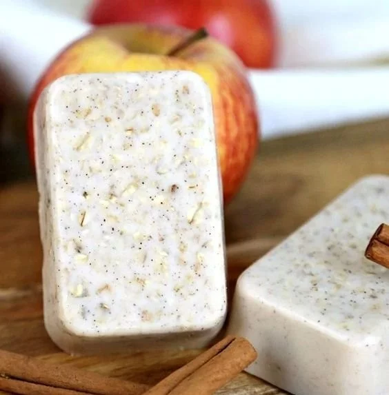Apple Cinnamon Oatmeal Soap made with an easy melt and pour recipe