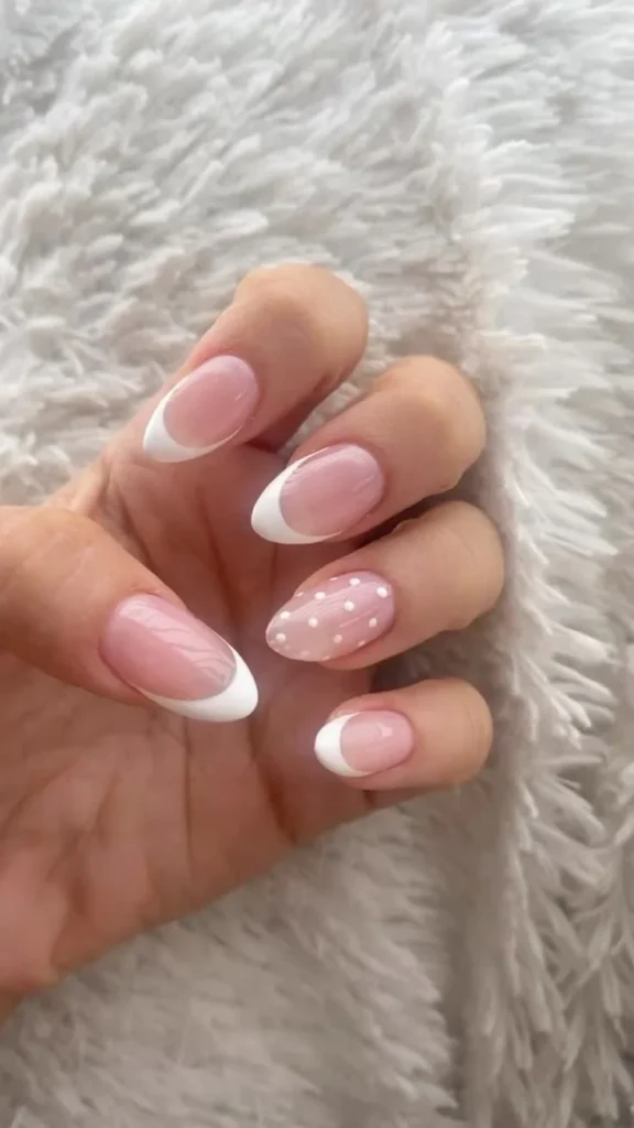 DIY baby pink French tip almond nails for beginners with creative designs