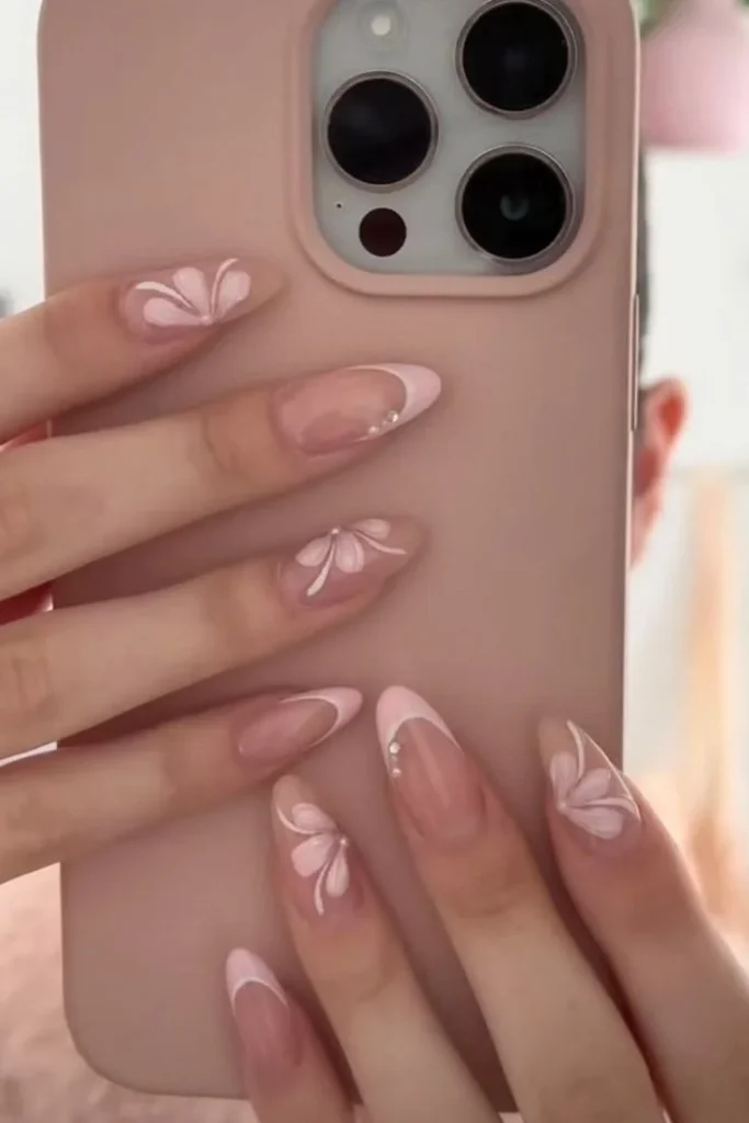 A close-up of beautiful nails with a stylish manicure design.