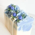 Blueberry pie scented soap bar being crafted in a cold process tutorial.