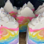 Beginner's frosted soap recipe with vibrant colors and unique textures.