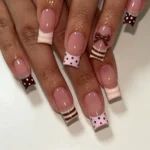 Chocolate brown polka dot French tip press on nails for weddings and tea parties