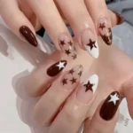 DIY dark espresso brown star nails for autumn nail art