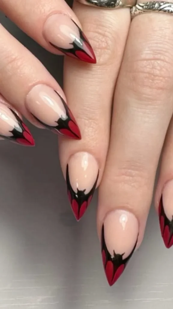 Halloween-themed easy bat nails with a gothic design