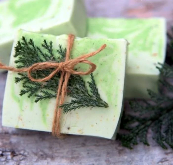 Homemade winter forest soap with fresh, woodsy scents for beginners