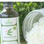 Homemade eucalyptus essential oil candle with natural ingredients