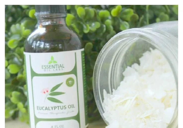 Homemade eucalyptus essential oil candle with natural ingredients