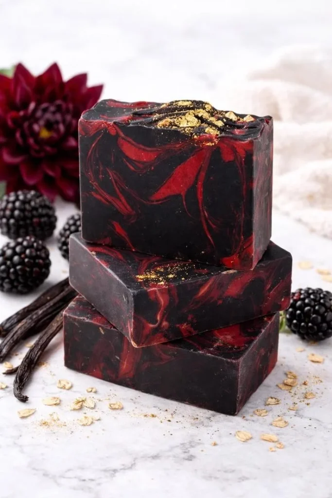 Artisan Black Dahlia soap bar showcasing dark floral luxury.