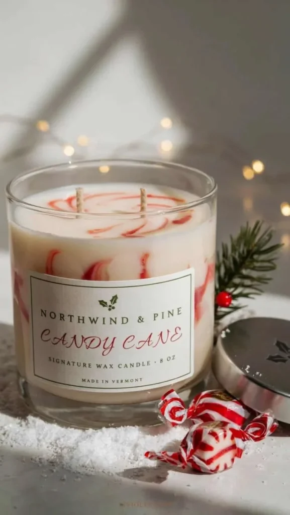 Homemade Christmas soy wax candles for holiday fragrance.