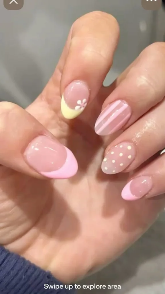 Close-up of stylish and colorful nails showcasing the latest nail trends.