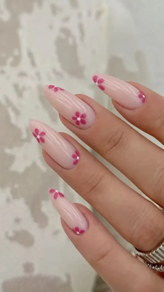 Pink floral nude nails design from Nail Fairy X Shweta DIY Nail Art Guide