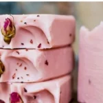 Handmade rosehip cold process soap enriched with natural herbs for skin healing